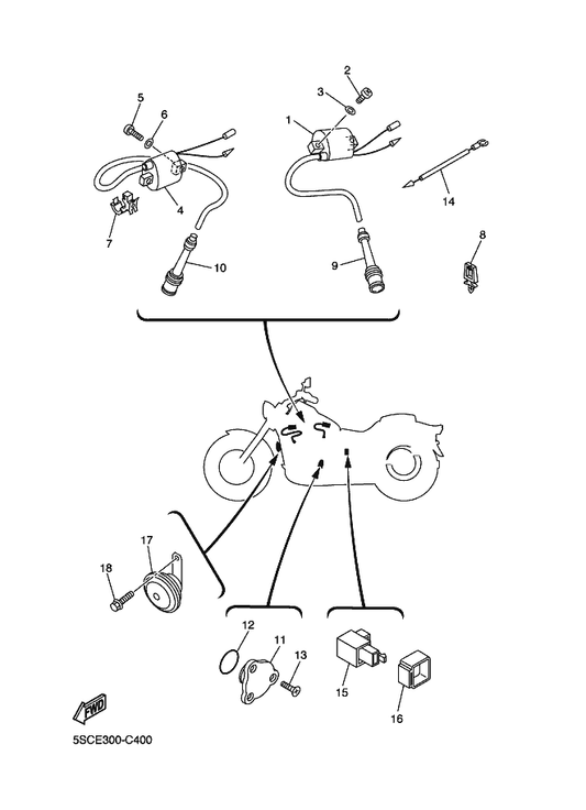 Yamaha 5YS-83371-00 Horn — shown on the Electrical 2 parts diagram