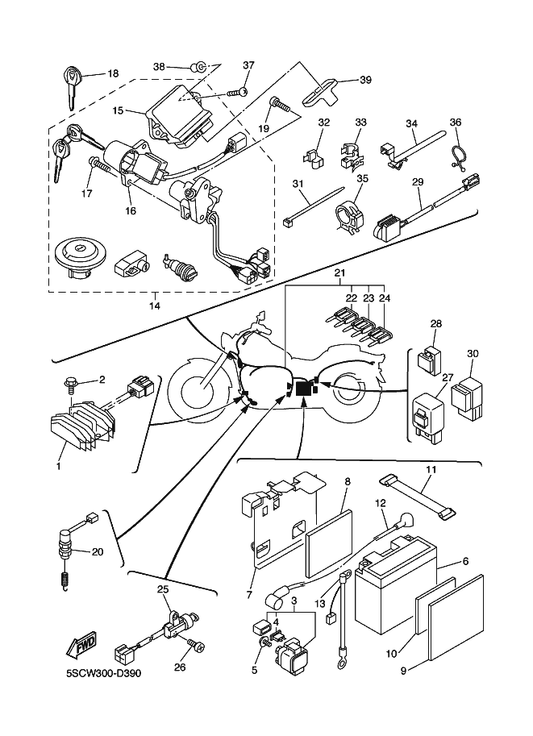 Yamaha 5BN-82115-00 Wire, Plus Lead — shown on the Electrical 1 parts diagram