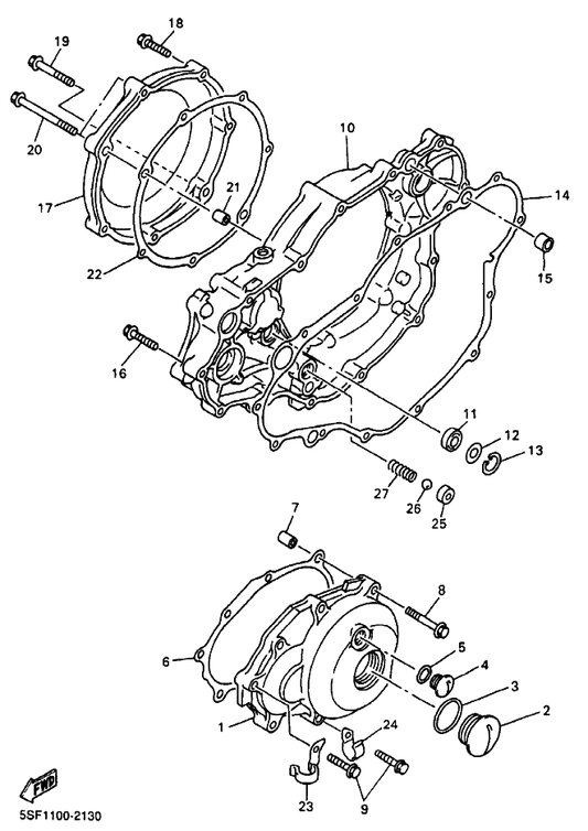 Yamaha 5BE-15451-00 Gasket, Crankcase Cover 1 — shown on the Crankcase Cover 1 parts diagram