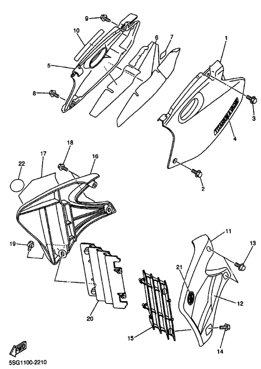 Yamaha 5BE-21711-00 Cover, Side 1 — shown on the Side Cover parts diagram
