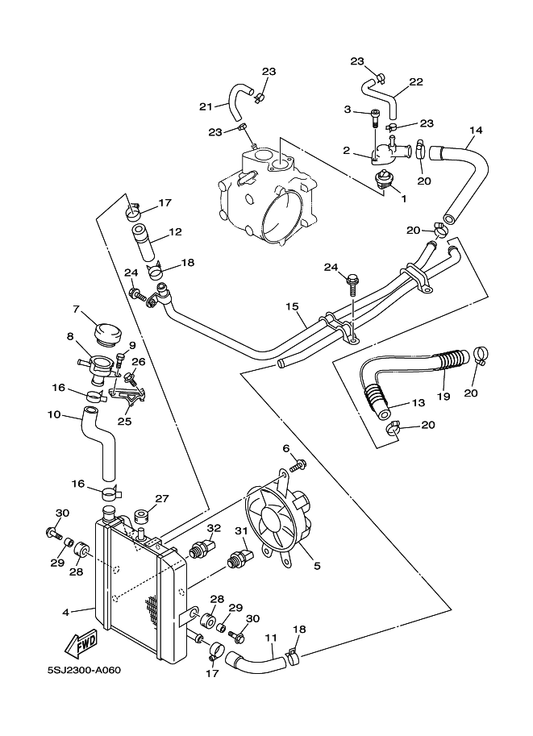 Yamaha 5GM-12484-00 Pipe 4 — shown on the Radiator & Hose parts diagram