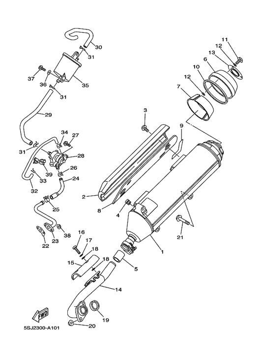 Yamaha 5SJ-14718-00 Protector, Muffler 1 — shown on the Exhaust parts diagram