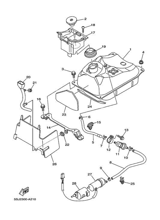 Yamaha 5GM-24191-00 Bracket, Fuel Tank 1 — shown on the Fuel Tank parts diagram