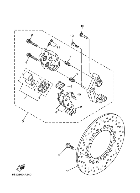 Yamaha 5SJ-2580U-00 Caliper Assy (Right) — shown on the Front Brake Caliper parts diagram