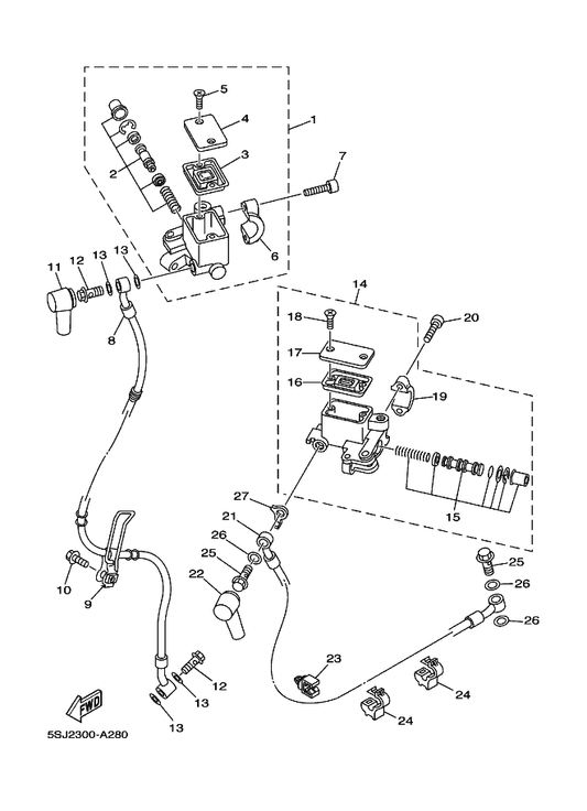 Yamaha 3YK-25867-00 . Bracket, Master Cylinder — shown on the Front Master Cylinder parts diagram