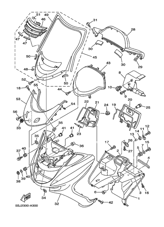 Yamaha 5GM-2839K-00 Lid 1 — shown on the Leg Shield parts diagram