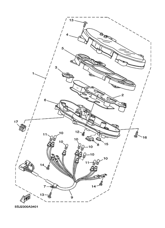 Yamaha 5SJ-8353H-00 . Case, Under — shown on the Meter parts diagram