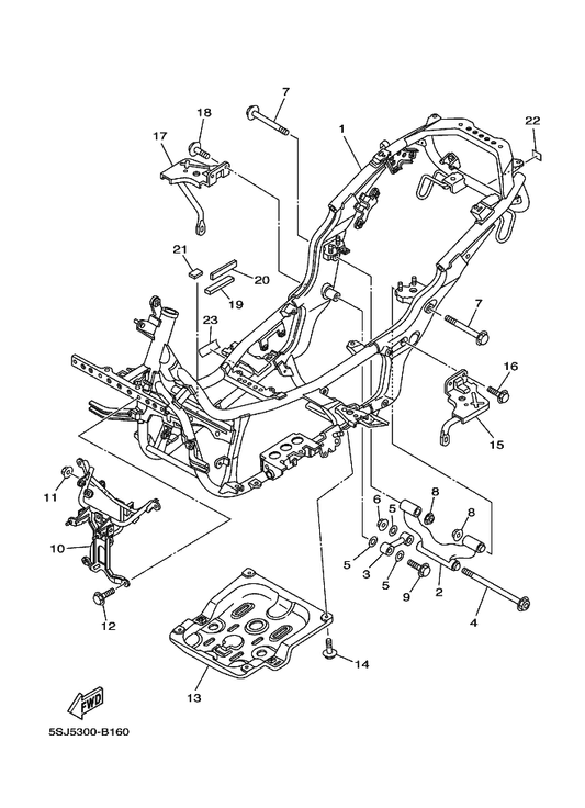 Yamaha 5GM-21417-00 Bracket, Front Lower 1 — shown on the Frame parts diagram