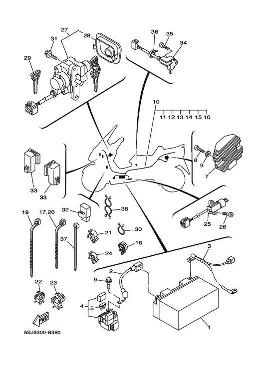 Yamaha 5GM-82115-00 Wire, Plus Lead — shown on the Electrical 1 parts diagram