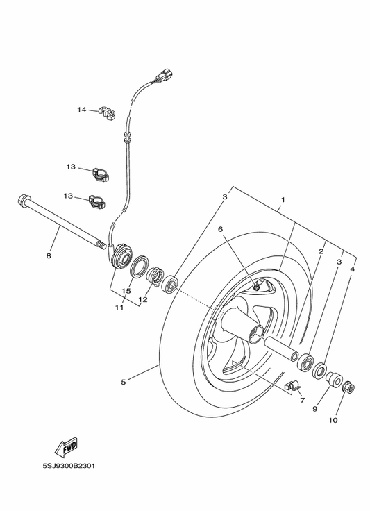 Yamaha 5RB-25383-00 . Collar, Wheel — shown on the Front Wheel parts diagram