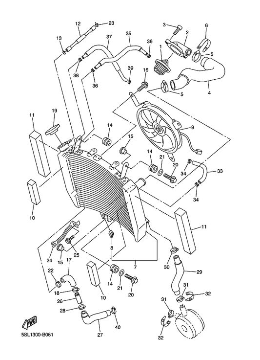 Yamaha 5EB-12659-00 Damper, Air Shroud 2 — shown on the Radiator & Hose parts diagram