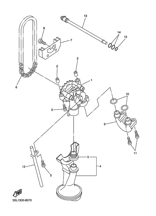Yamaha 5SL-13410-00 Strainer Housing Assy — shown on the Oil Pump parts diagram