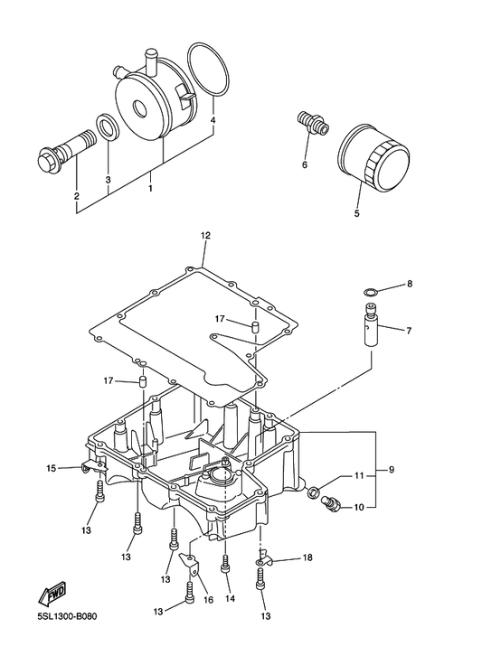Yamaha 90465-10030 Clamp — shown on the Oil Cleaner parts diagram