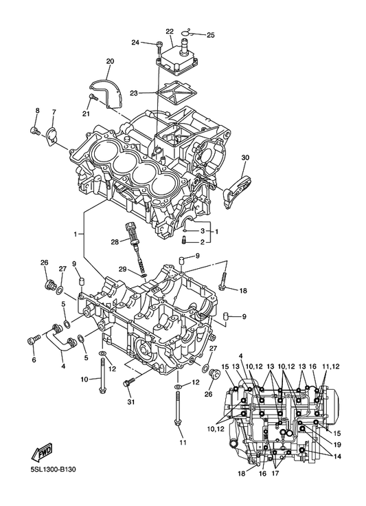 Yamaha 5SL-15189-00 Plug — shown on the Crankcase parts diagram
