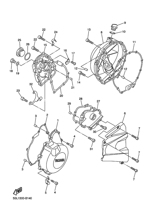 Yamaha 5SL-15418-00 Cover, Chain Case — shown on the Crankcase Cover 1 parts diagram