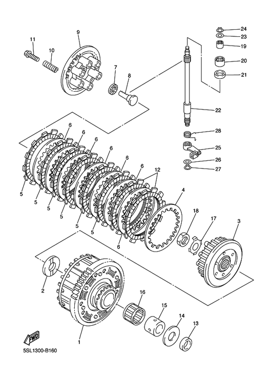 Yamaha 90508-165B1 Spring, Torsion — shown on the Clutch parts diagram
