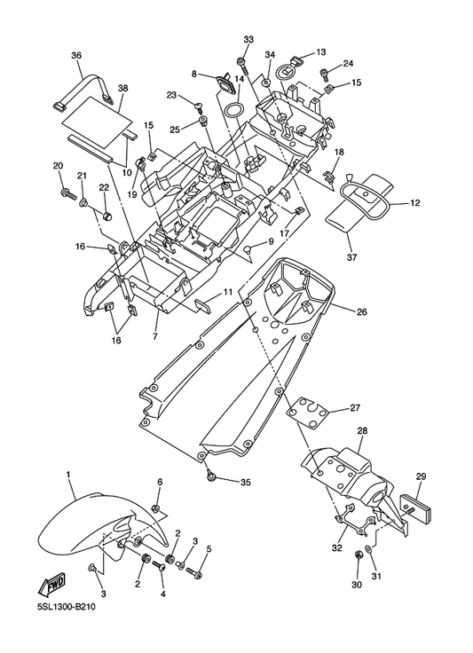 Yamaha 5SL-21611-00-P4 Fender, Rear — shown on the Fender parts diagram