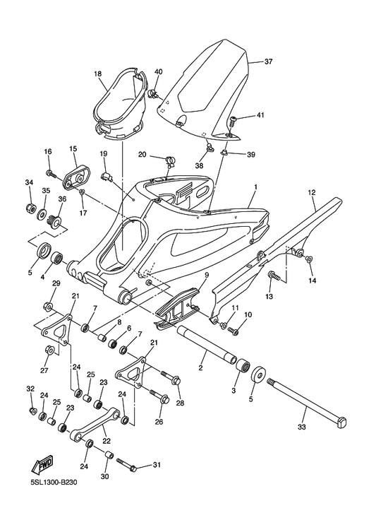 Yamaha 5SL-2219X-00 Cover — shown on the Rear Arm parts diagram