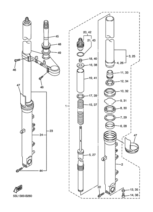 Yamaha 2K8-23158-L0 . Gasket — shown on the Front Fork parts diagram