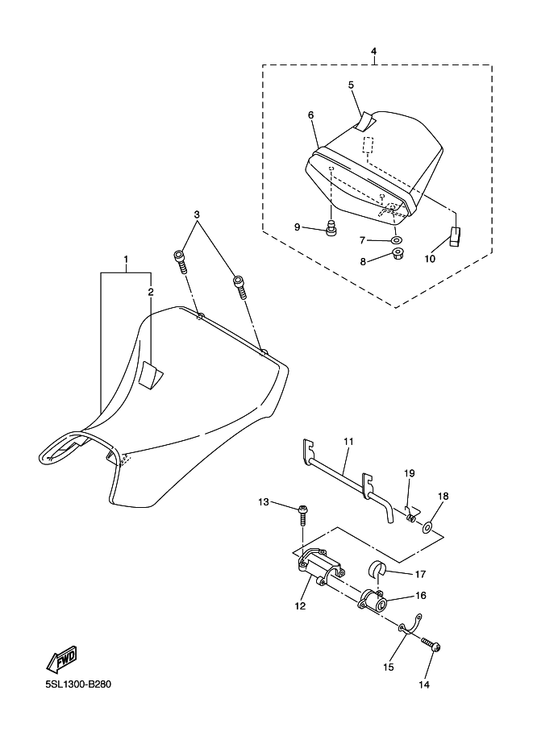 Yamaha 5SL-24724-00 . Damper, Seat — shown on the Seat parts diagram