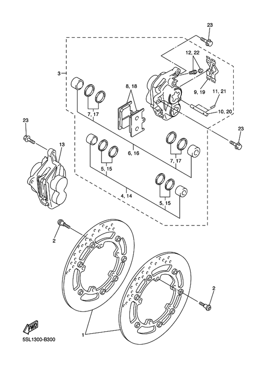 Yamaha 5SL-2581T-00 Disk Brake Assy — shown on the Front Brake Caliper parts diagram