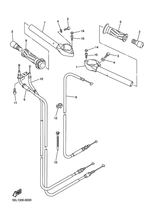 Yamaha 5SL-26122-00 Handlebar (Right) — shown on the Steering Handle & Cable parts diagram
