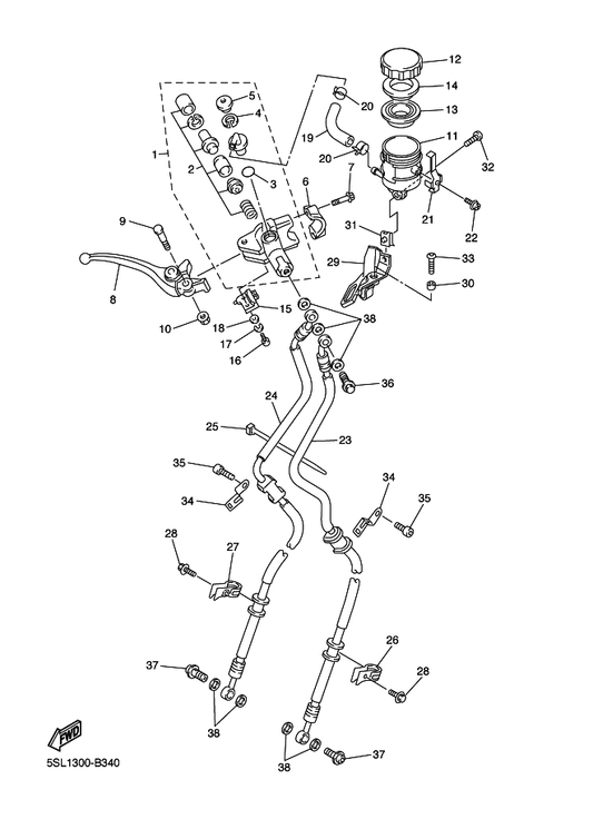 Yamaha 5MT-W0041-00 . Cylinder Kit, Master — shown on the Front Master Cylinder parts diagram