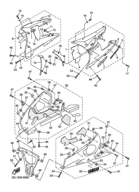 Yamaha 99241-00280 . Emblem, Yamaha — shown on the Cowling 2 parts diagram