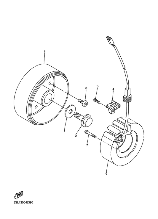 Yamaha 5SL-81410-00 Stator Assy — shown on the Generator parts diagram