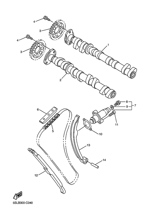 Yamaha 5EB-12176-00 Sprocket, Cam Chain — shown on the Camshaft & Chain parts diagram