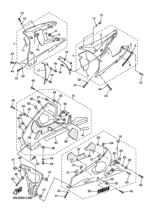 Yamaha 5SL-2836K-00 Panel, Inner 1 — shown on the Cowling 2 parts diagram