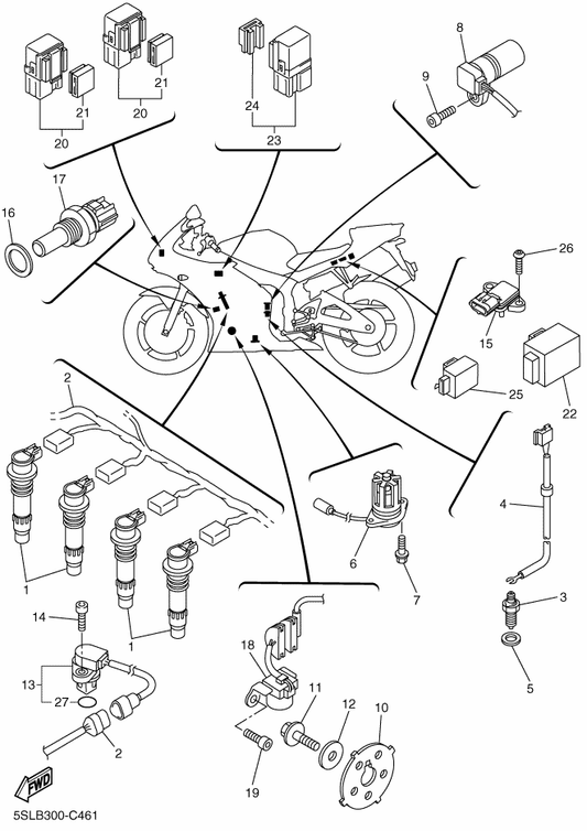 Yamaha 5SL-82310-20 Ignition Coil Assy — shown on the Electrical 1 parts diagram