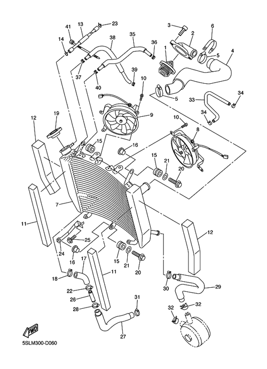 Yamaha 5SL-1243A-00 Hose 1 — shown on the Radiator & Hose parts diagram