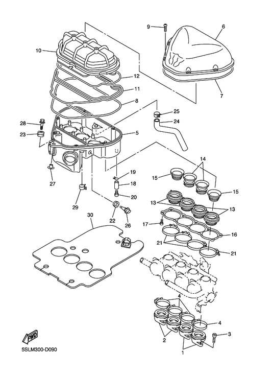 Yamaha 5SL-14479-10 Funnel — shown on the Intake parts diagram