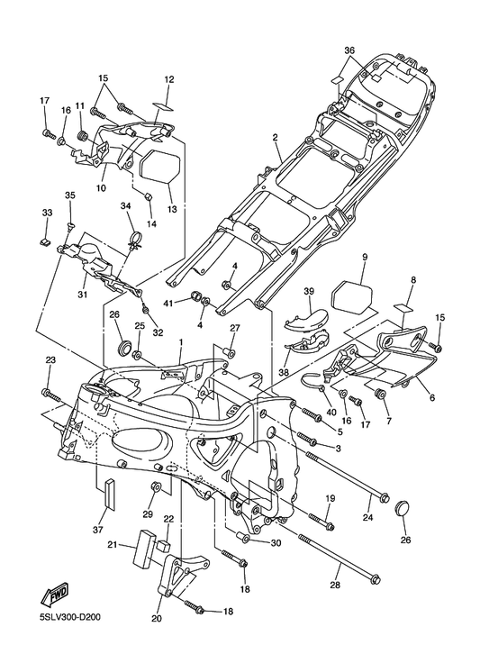 Yamaha 90105-10042 Bolt, Flange — shown on the Frame parts diagram
