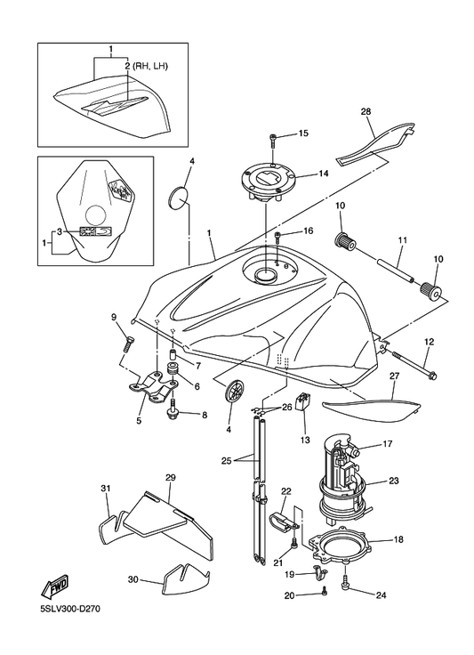 Yamaha 5SL-24129-00 Cover, Side 1 — shown on the Fuel Tank parts diagram