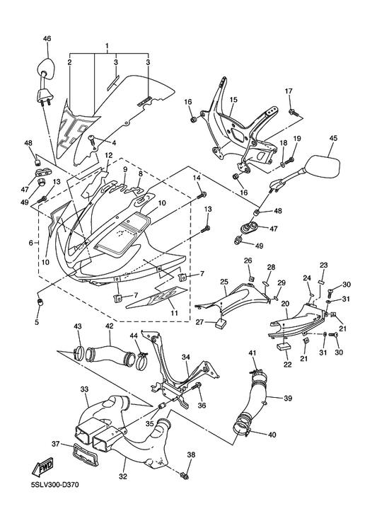 Yamaha 90119-05001 . Bolt, With Washer — shown on the Cowling 1 parts diagram