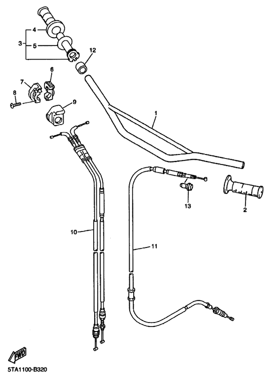 Yamaha 5TA-26335-00 Cable, Clutch — shown on the Steering Handle & Cable parts diagram