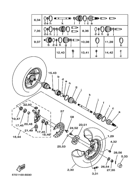 Yamaha 3HN-2510H-00 Boot Set (Double Offset Joint) — shown on the Front Wheel parts diagram