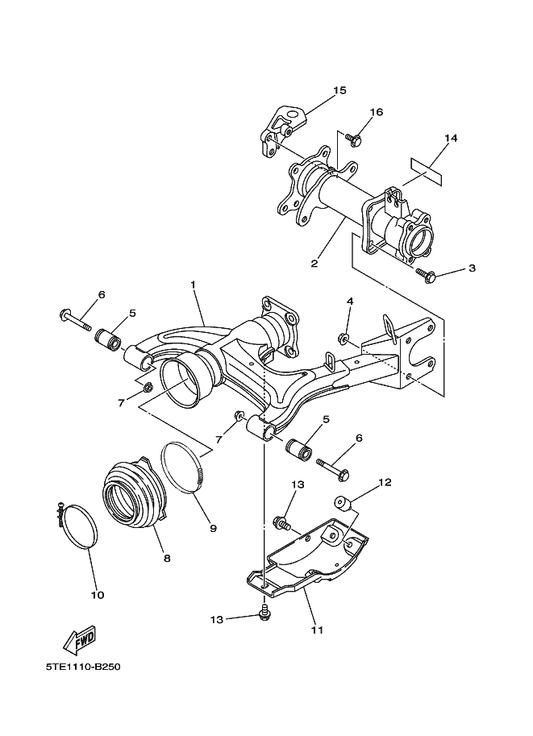 Yamaha 5ND-F8488-20 Hook — shown on the Rear Arm parts diagram