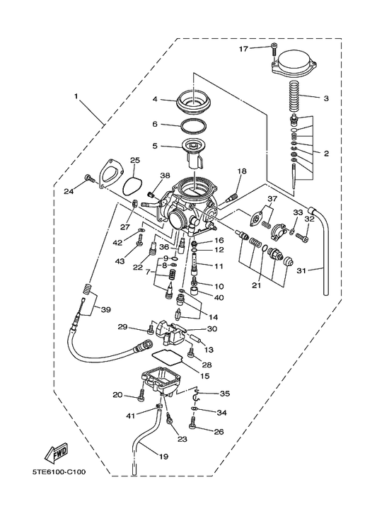 Yamaha 5ND-E4101-01 Carburetor Assy 1 — shown on the Carburetor parts diagram