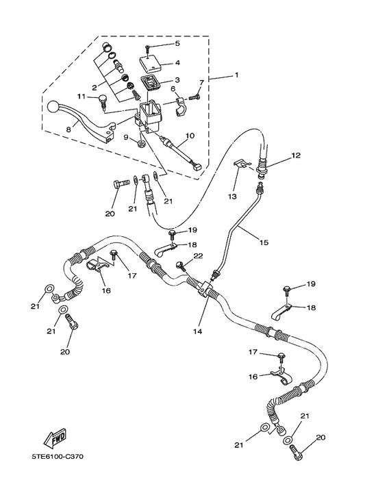 Yamaha 5ND-F5871-00 Pipe, Brake — shown on the Front Master Cylinder parts diagram