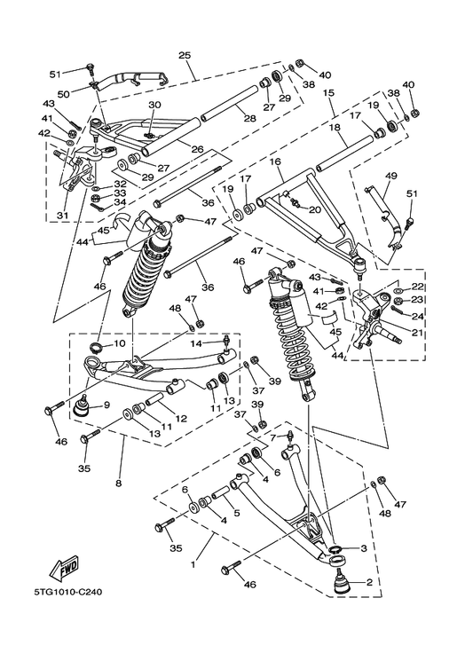 Yamaha 5TG-25875-00 Holder, Brake Hose 1 — shown on the Front Suspension & Wheel parts diagram