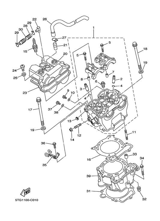 Yamaha 95617-06635 Bolt, Stud — shown on the Cylinder parts diagram