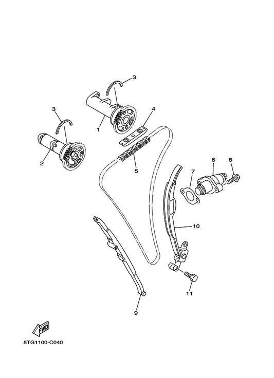 Yamaha 5TG-12180-20 Camshaft Assy 2 — shown on the Camshaft & Chain parts diagram