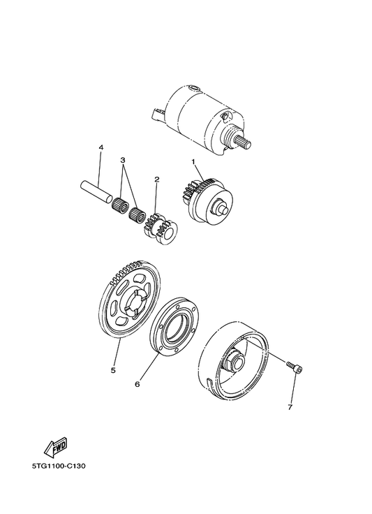 Yamaha 5TG-15590-00 Starter One-Way Assy — shown on the Starter parts diagram