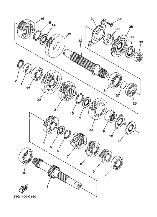 Yamaha 5TG-17131-00 Gear, 3Rd Pinion (16T) — shown on the Transmission parts diagram