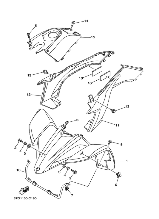Yamaha 5TG-21711-00 Cover, Side 1 — shown on the Front Fender parts diagram