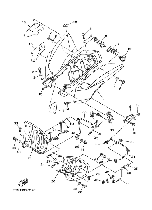 Yamaha 5TG-21691-00 Flap — shown on the Rear Fender parts diagram