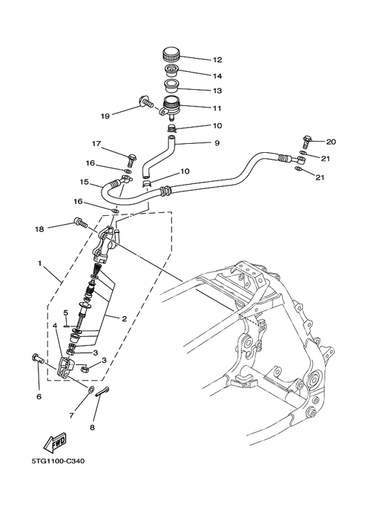 Yamaha 5TG-2580E-00 Rear Master Cylinder Assy — shown on the Rear Master Cylinder parts diagram